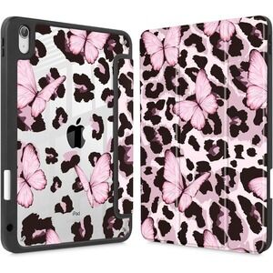 Pink Butterfly Leopard Print iPad Air Case 11 Inch 10.9 Inch Protective Cover
